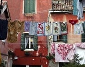 Italian laundry photo, pretty dish towels drying on a line in Venice, Italy, fabric Rome, Florence, Siena, red - All the Lovely Laundry