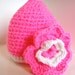 Baby Hat Flower Crochet Hot Pink Fuchsia White