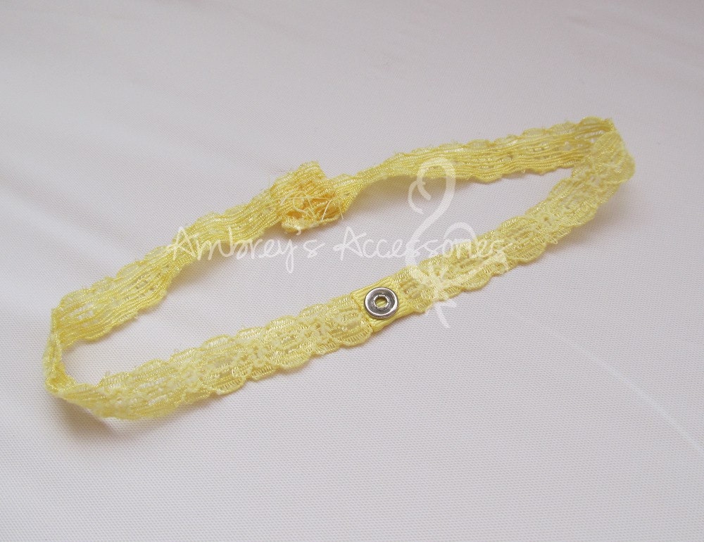 Yellow Lace Headband, Interchangeable Snap Headband