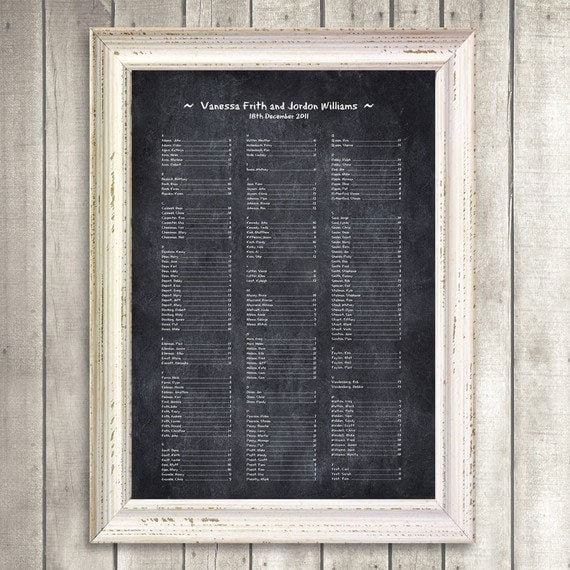 chalkboard seating chart - printable file - rustic wedding