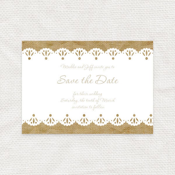 burlap and lace rustic wedding save the date or engagement announcement - printable file - photo save the date or postcard