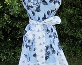Handmade blue flowers and bees apron