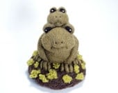 Needle Felted Animal - Olive Green Toad or Frogs - Mama and Baby Toad  by Bella McBride OOAK