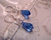 Mon Petite Semi-Precious Sapphire Swarovski Crystals 11x5.5mm Earrings Dangle on 925 Sterling Silver Wires by LauriJon Studio City