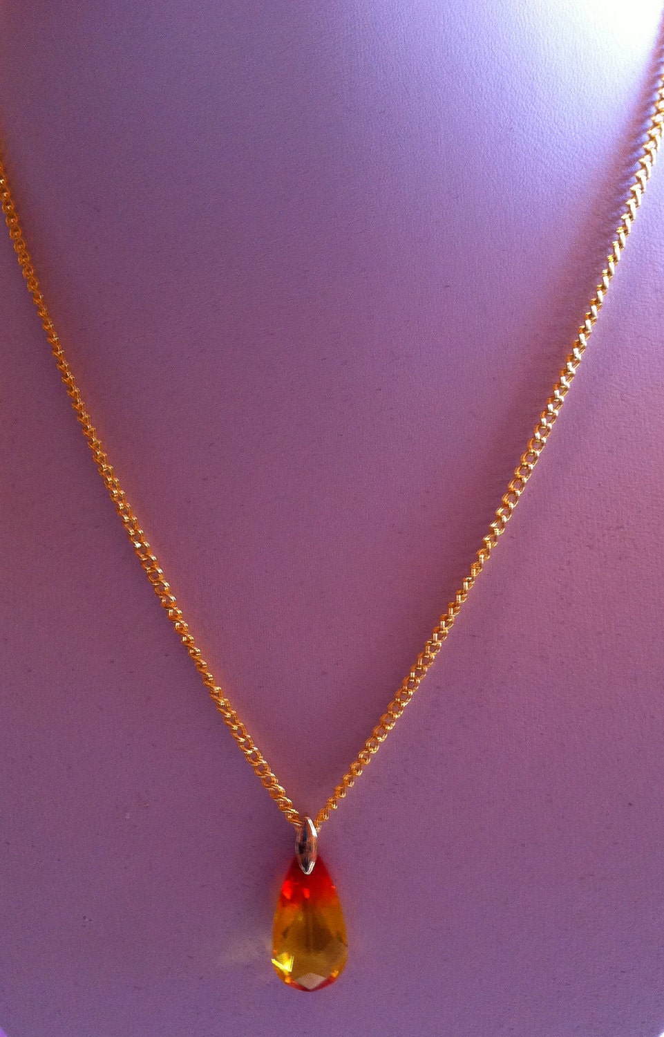 Yellow Fire Topaz Swarovski Crystal Pendant Necklace Gold Bail and chain by LauriJon Studio City(TM)