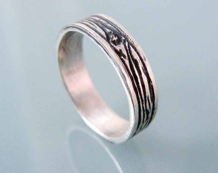 Woodgrain Womens Sterling SIlver Ring
