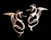 BREASTED DRAGONS, Brass Ox Plating, Unique Pendant or Earring Supply, Metal Bonded Rings Attached