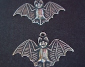 6 Sterling Silver Bat Charm Pendants, Vampire Bat Necklace Pendants, Bracelet Components, 1 1/8" Inches Wide