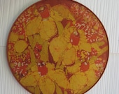 vintage 70s BATIK orange and yellow daffodil WALL hanging