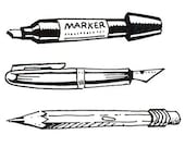 Unmounted Rubber Stamp Set - Pens and Pencil (3 Stamps)
