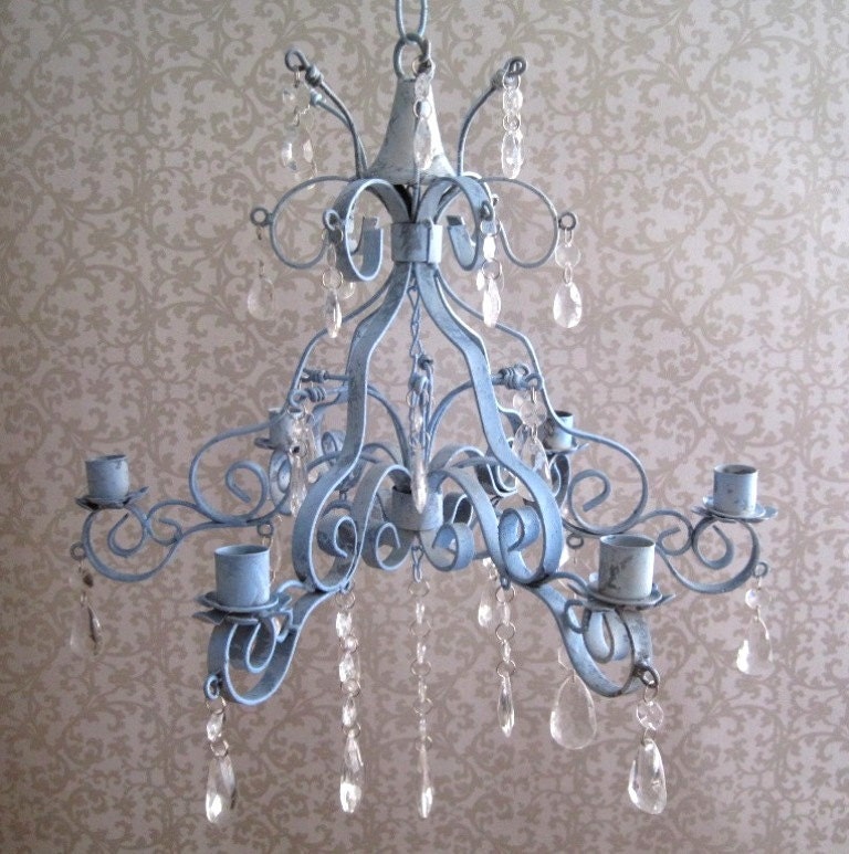 Seaside Collection Shabby Sea Blue Scroll Candle Chandelier