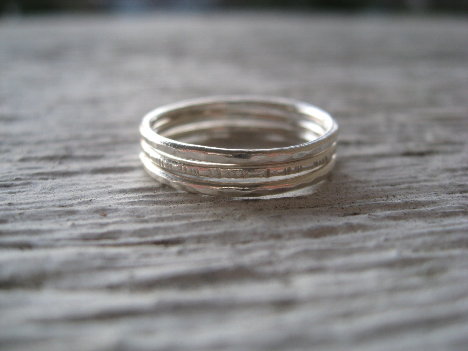 Summer - 3 delicate sterling silver hamnmered stacking rings