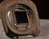 Ring. Adjustable. Square. Round. Black. Silver. Metal. Repurposed. SALE