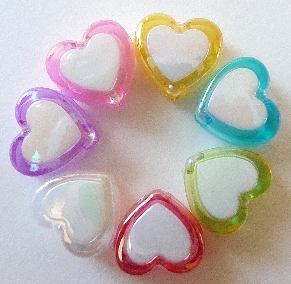 Price Reduced..28pcs 8mm Translucent Heart Beads in White, Blue, Pink, Hot Pink, Green, Purple, Yellow for jewerly, accessories, Clothing