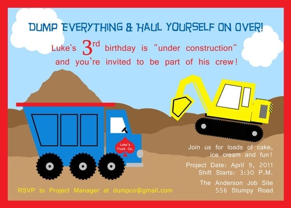 Construction Trucks Birthday Invitation Il_570xn