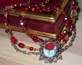 Porcelain rose red renaissance necklace and earrings