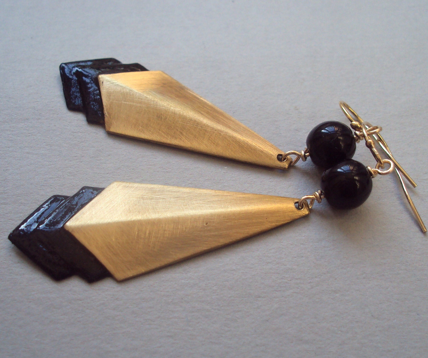 Art Deco earrings - black and gold