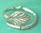 raspberry leaf and twig ring size 4 sterling silver