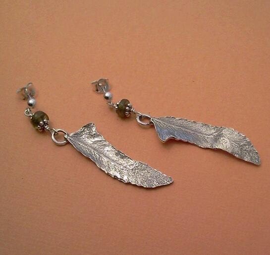 hessonite earrings fern leaf nature jewelry solid sterling silver 017ES1