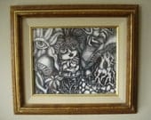 Surreal Alice in Wonderland Inspired Framed Pen and Ink Print