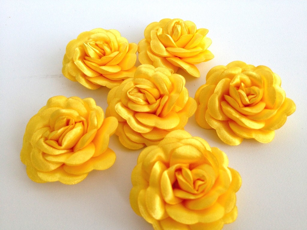 6 pcs handmade lemonade satin flowers