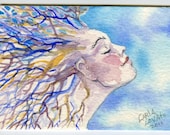 Goddess Art watercolor  - Original Painting  - Tree woman spirit painting Mother Earth ACEO