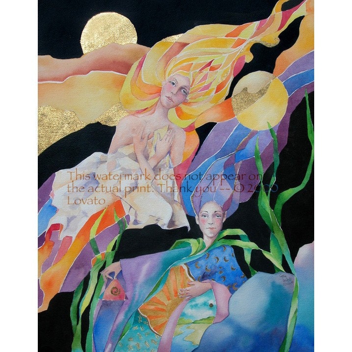 Goddess Art Spirit Painting of Elementals Fire Water Earth Spirit  - Giclee Print - Woman Healing Mother Earth