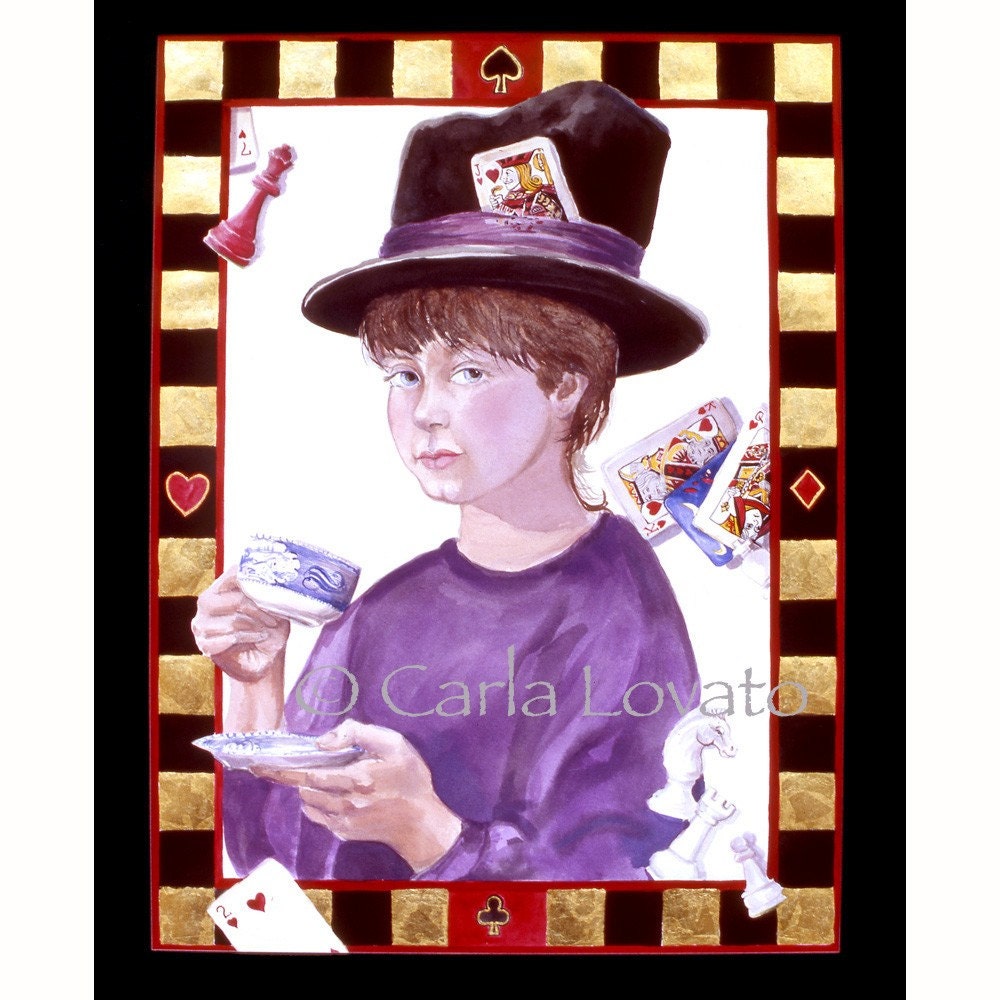 Watercolor Painting  Mad Hatter Tea Cup - giclee Print  - from Alice In wonderland