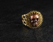 Steampunk Ring // Gothic // Copper Skull Vintage Clock Gear - Filigree Adjustable Ring by Steampunk Vintage Design