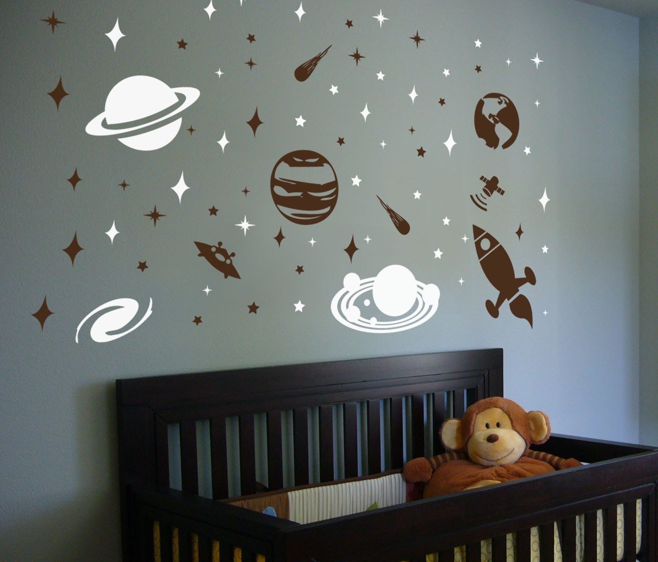 Planets and Rocket, Two Color Set - Vinyl Wall Art Decal Sticker