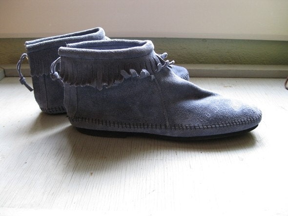 70s MINNETONKA BLUE SUEDE moccasins   BOOTS   size 10
