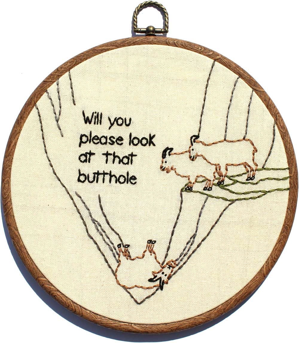 Clumsy Mountain Goat Hand Embroidery - 8" Hoop