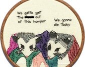 Trapped Possums Hand Embroidery (mature) - 7" Hoop -  Reserved for Brittany