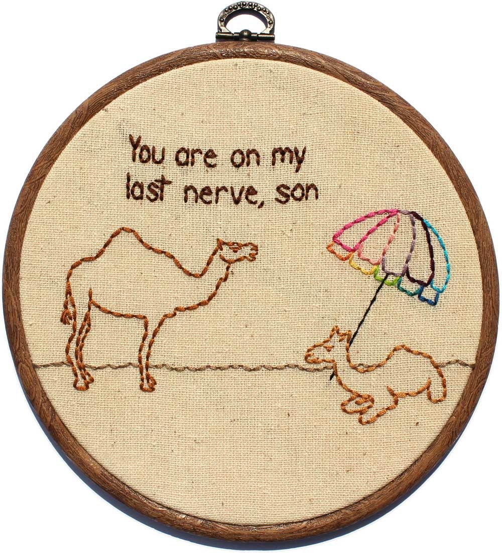 Moody Camel Hand Embroidery - 7" hoop