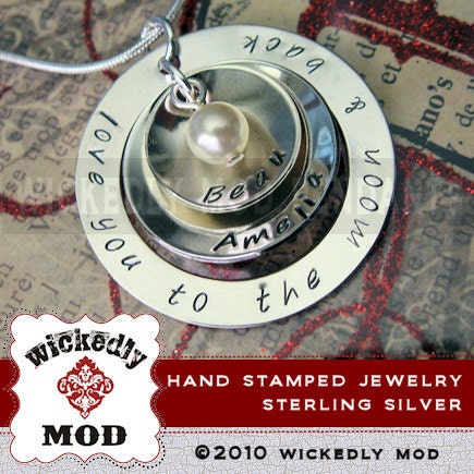 Hand Stamped Jewelry - Personalized Necklace - Mother Necklace - CAMERON - Brisa Washer w Chloe Double Cup mother necklace