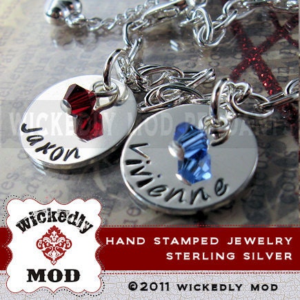 Mother Bracelet - Charm Bracelet - Hand Stamped - Personalized Bracelet - SABRINA Double (2) Disc w crystals mother bracelet