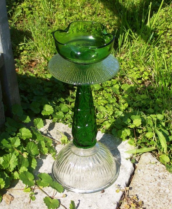Glass Totem garden art bird spa / feeder sculpture