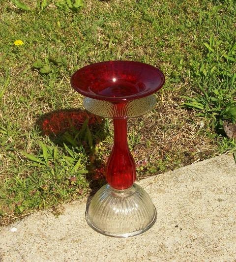 Glass Totem garden art bird spa / feeder sculpture