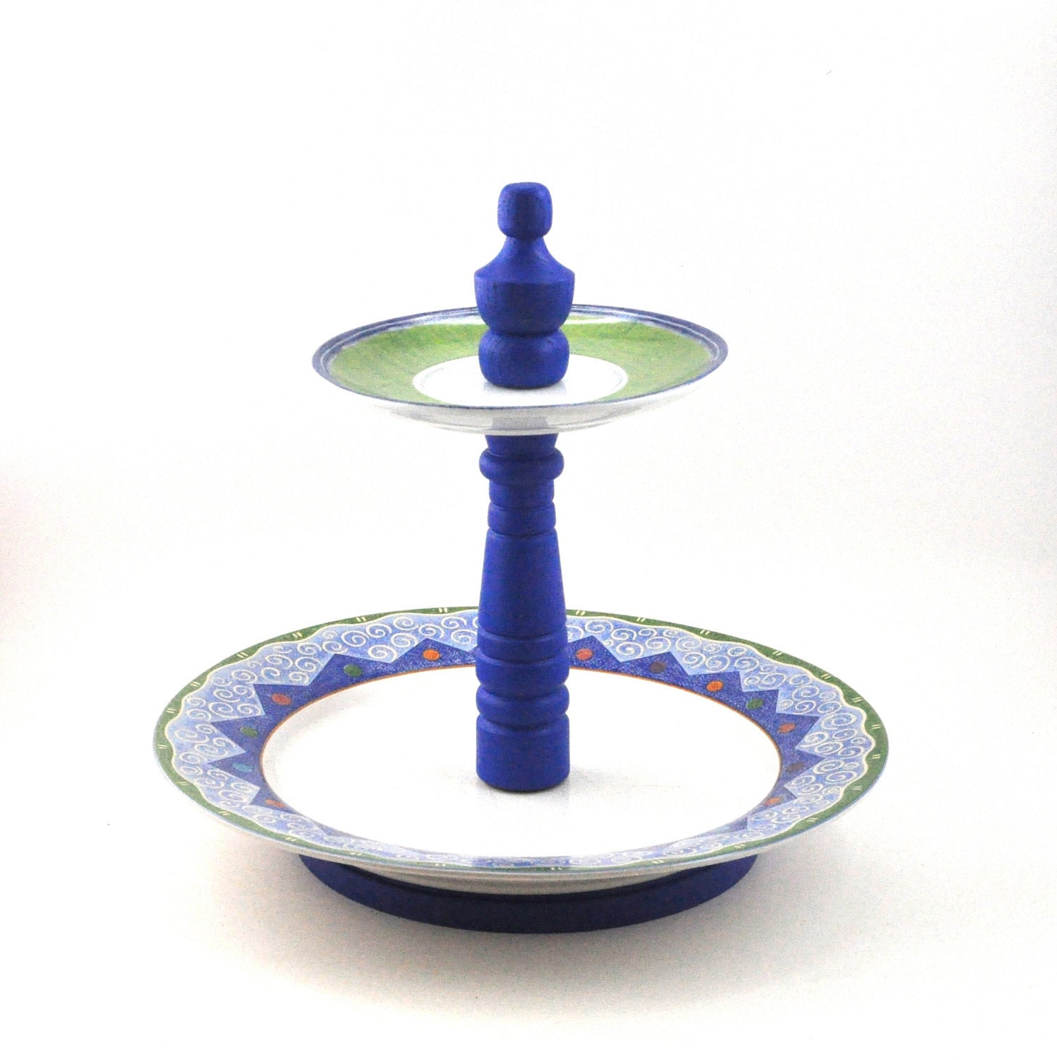 China Plate Cup Cake Stand - Two Tiered Server - Recycled Plates - Table Setting - Dessert Stand - Cupcake Display -
