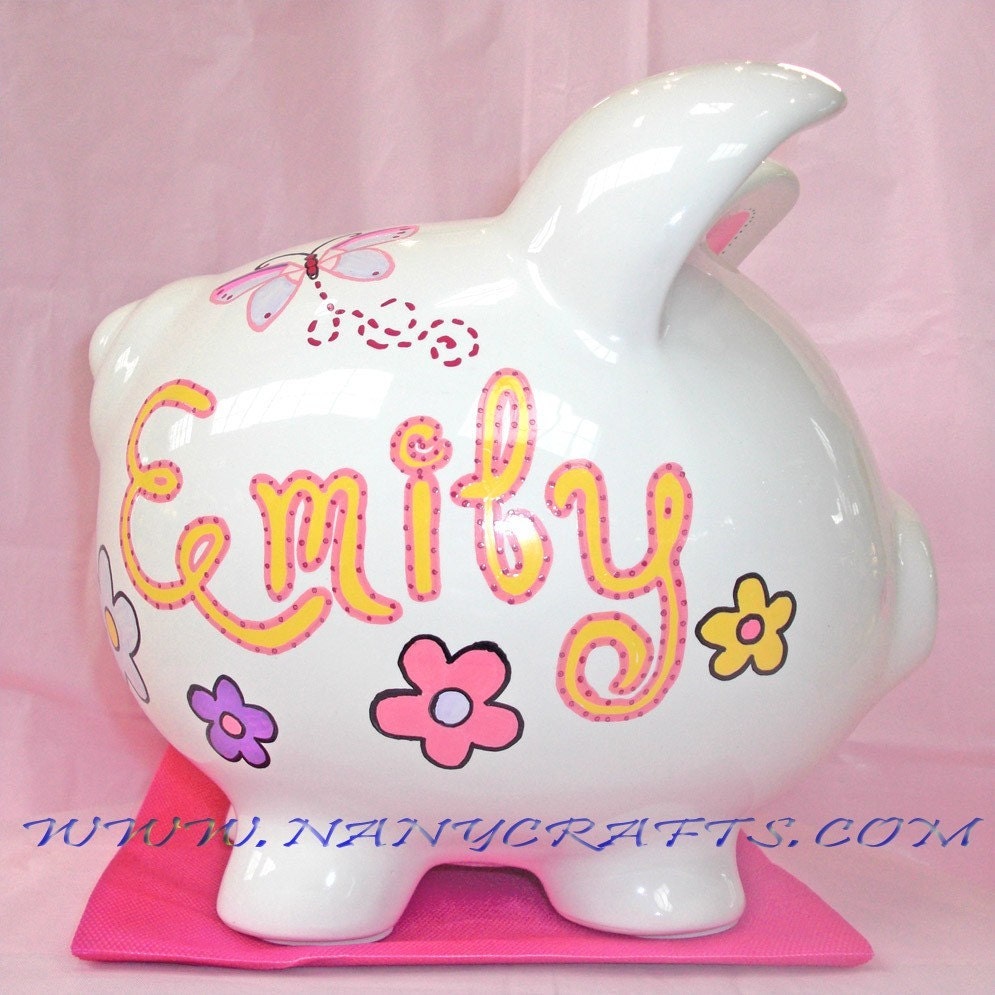 Personalized Piggy Bank - Large, Design Butterfly