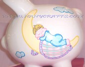 Personalized  Hand Painted Baby Moon Piggy Bank