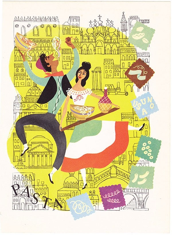Vintage illustration page Pasta Italian Food 1940s Alice and Martin Provensen for framing - Free U.S. shipping
