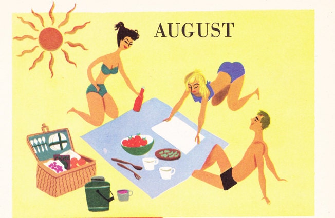 Hot Weather Meals vintage 1949 illustration page Alice and Martin Provensen picnic summer outdoor  - Free U.S. shipping