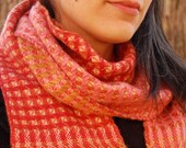 Handwoven Cashmere Scarf : Extra Long Silk Two-Tone Houndstooth Hand Woven Scarf