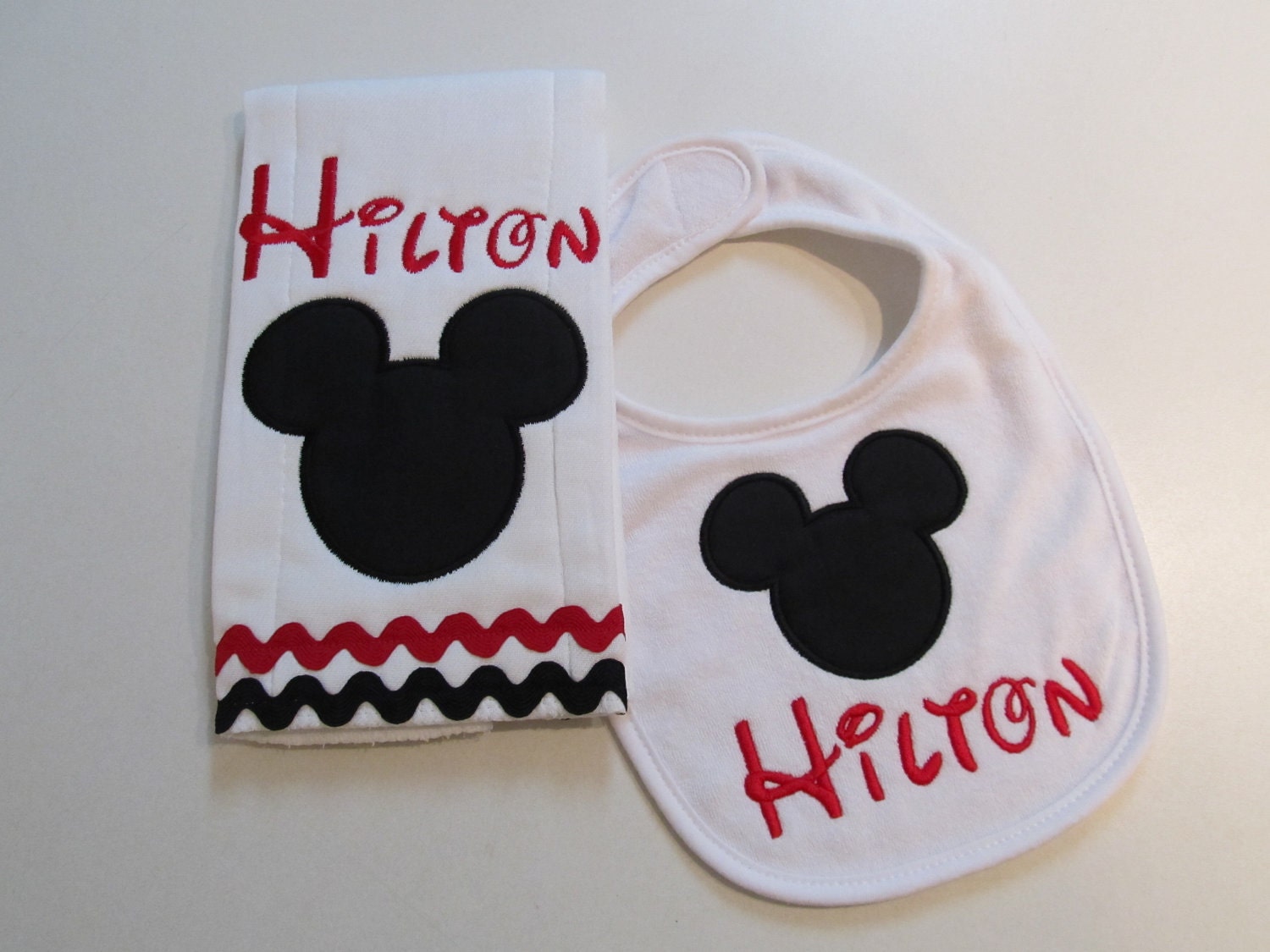Babies, Mickey Mouse Bib and Burp Cloth Set with Monogram