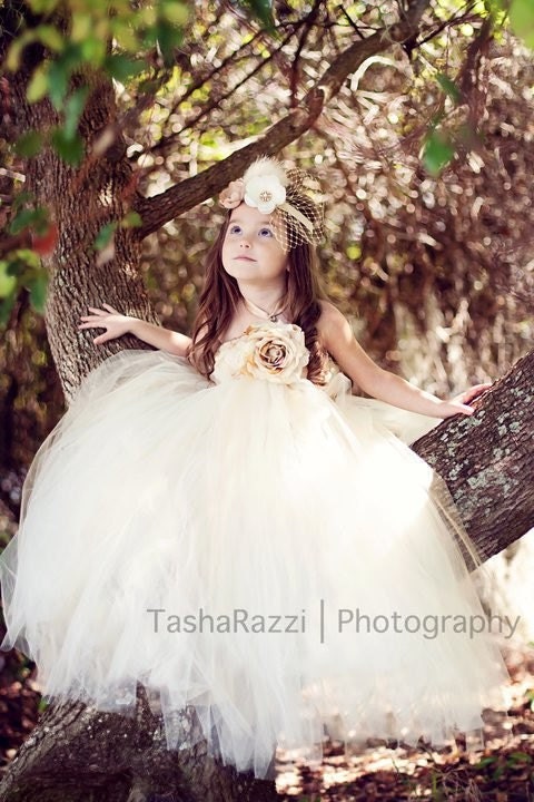 Once Upon a Fairy Tale Creme & Champagne Couture Tutu Dress- SZ 3-5 Yrs