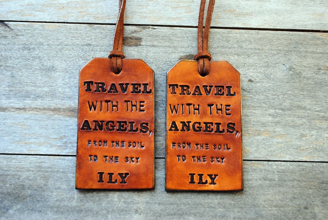 2 Custom Leather Luggage Tags - Vertical - Gift for Him or Her