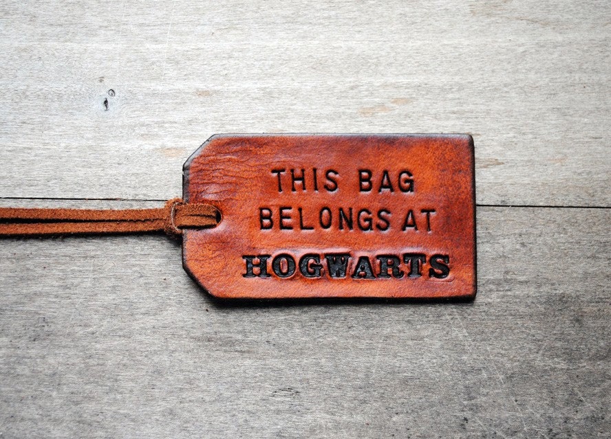 This Bag Belongs At Hogwarts. Ready-Made Leather Luggage Tag. Immediate Shipping.