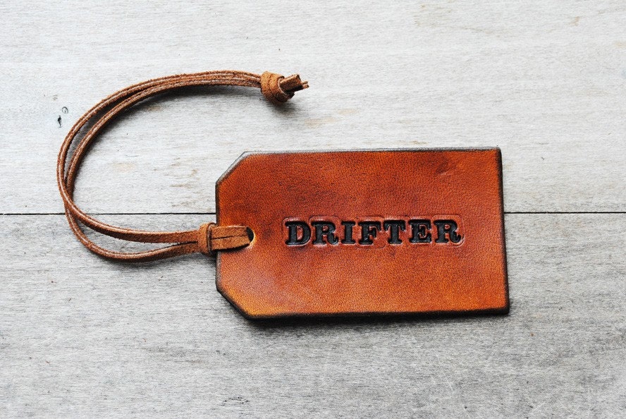 Drifter. Attribute Tag. Ready-made Decorative Leather Luggage Tag. Immediate Shipping. Masculine Gift for Him or Her.