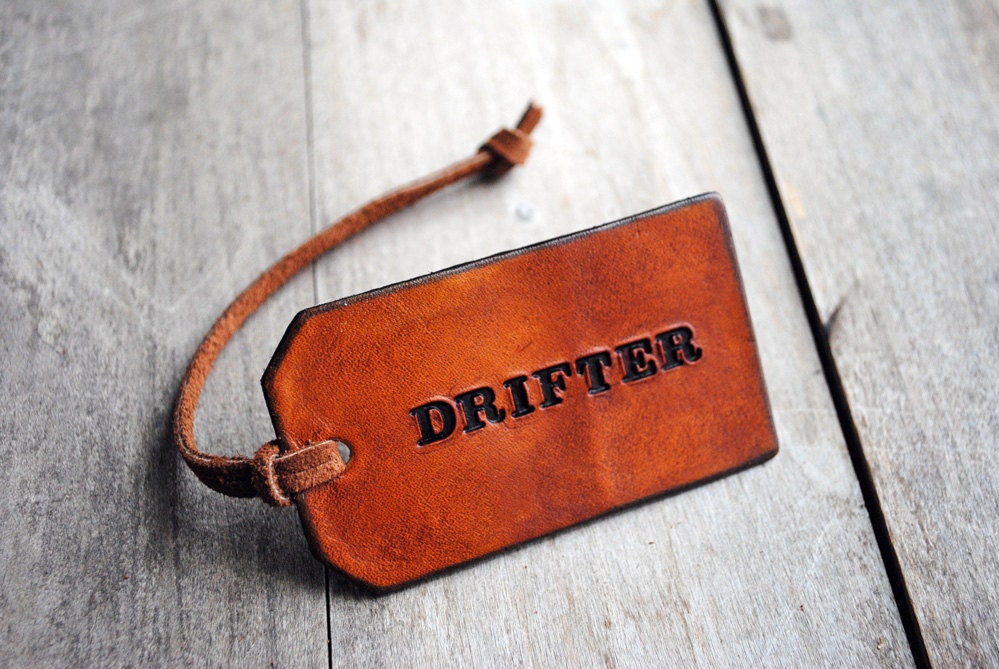 Drifter. Attribute Tag. Ready-made Decorative Leather Luggage Tag. Immediate Shipping. Masculine Gift for Him or Her.